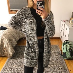 Black and white fuzzy cardigan